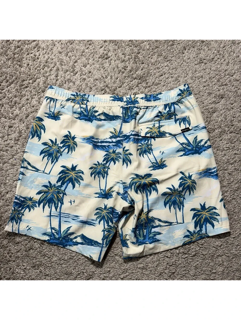 O’Neill Hyperfreak Boardshorts Blue & White Tropical Palm Swim Trunks Mens XL